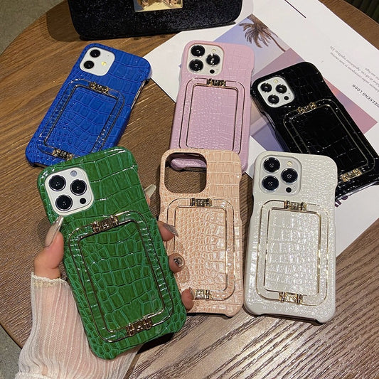 Leather Texture Metal Square Buckle Bracket Phone Case for Series | iPhone 12 | iPhone 13