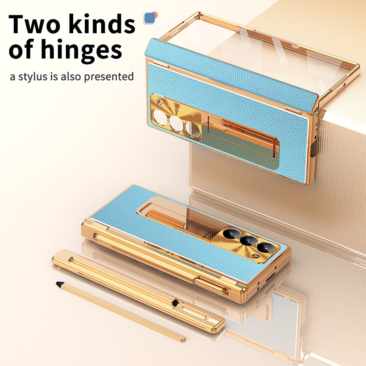 All-inclusive Electroplating Plain Leather Double Hinge Phone Case Hard Case With Pen Slot | Samsung Z Fold 3 |Samsung Z Fold 4 | Samsung Z Fold 5 | Samsung Z Fold 6