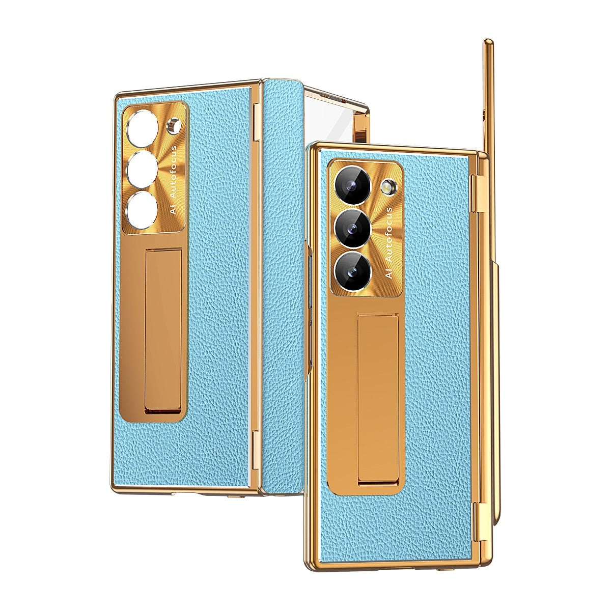 All-inclusive Electroplating Plain Leather Double Hinge Phone Case Hard Case With Pen Slot | Samsung Z Fold 3 |Samsung Z Fold 4 | Samsung Z Fold 5 | Samsung Z Fold 6