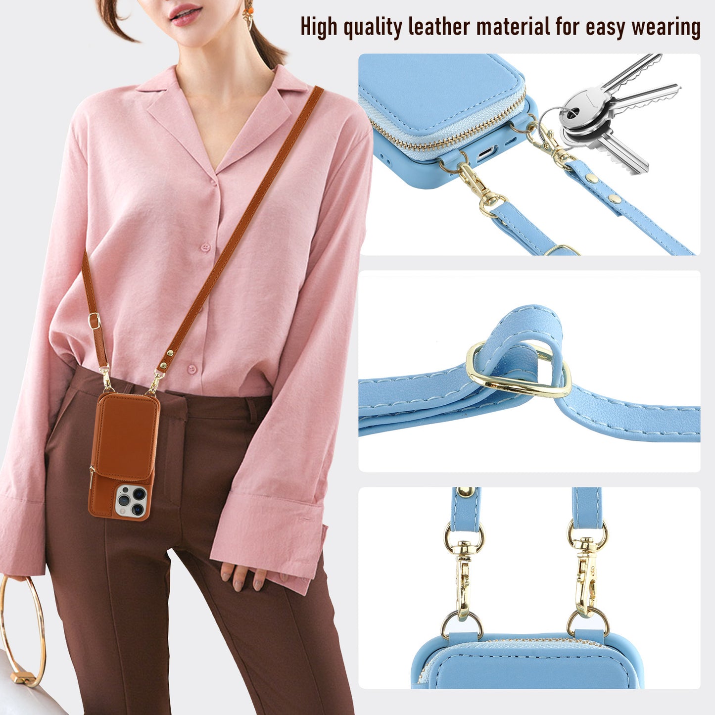 Crossbody Zipper Multifunctional Card Holder Wallet | Type Applicable Protective Leather Case Compatible with Iphone 13 pro | Iphone 13 promax | Iphone 14 pro | Iphone 14 promax