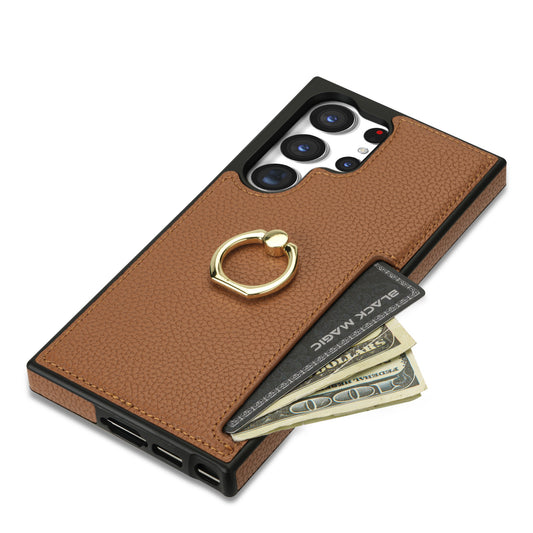 Litchi Pattern Fastened Ring Card Wallet Anti-fall Shell All Model Samsung S22 | Samsung S23 | Samsung S24