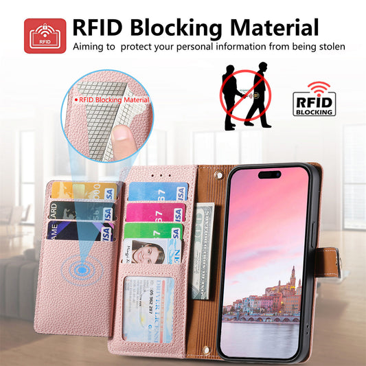 Love Sleeve PU Litchi Pattern | RFID Anti-theft Swiping Lanyard Phone Case All Model | iPhone 14 | iPhone 15 | iPhone 16 | iPhone 16 E / SE 2025 / SE4