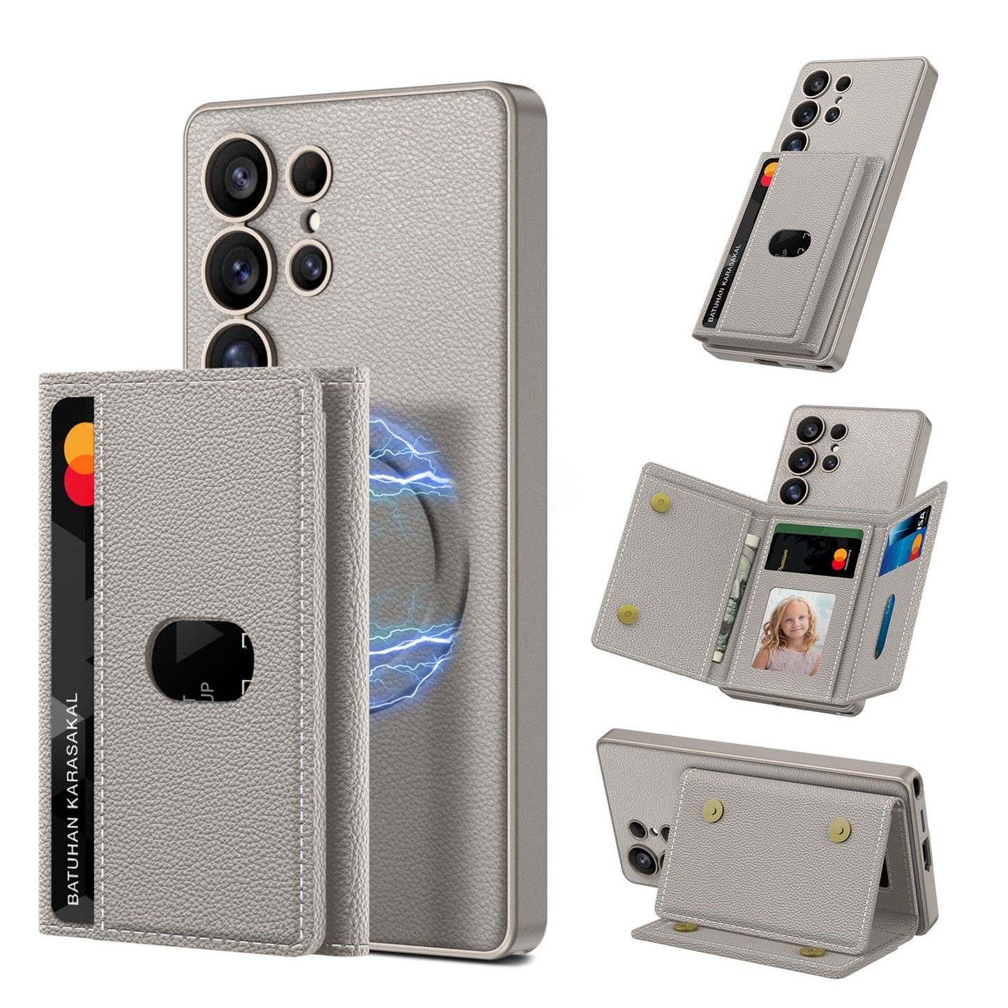 Built-in Wireless Charger Phone Case Magnetic Split Wallet Case With Stand | Samsung S24 Ultra | Samsung S25 Ultra