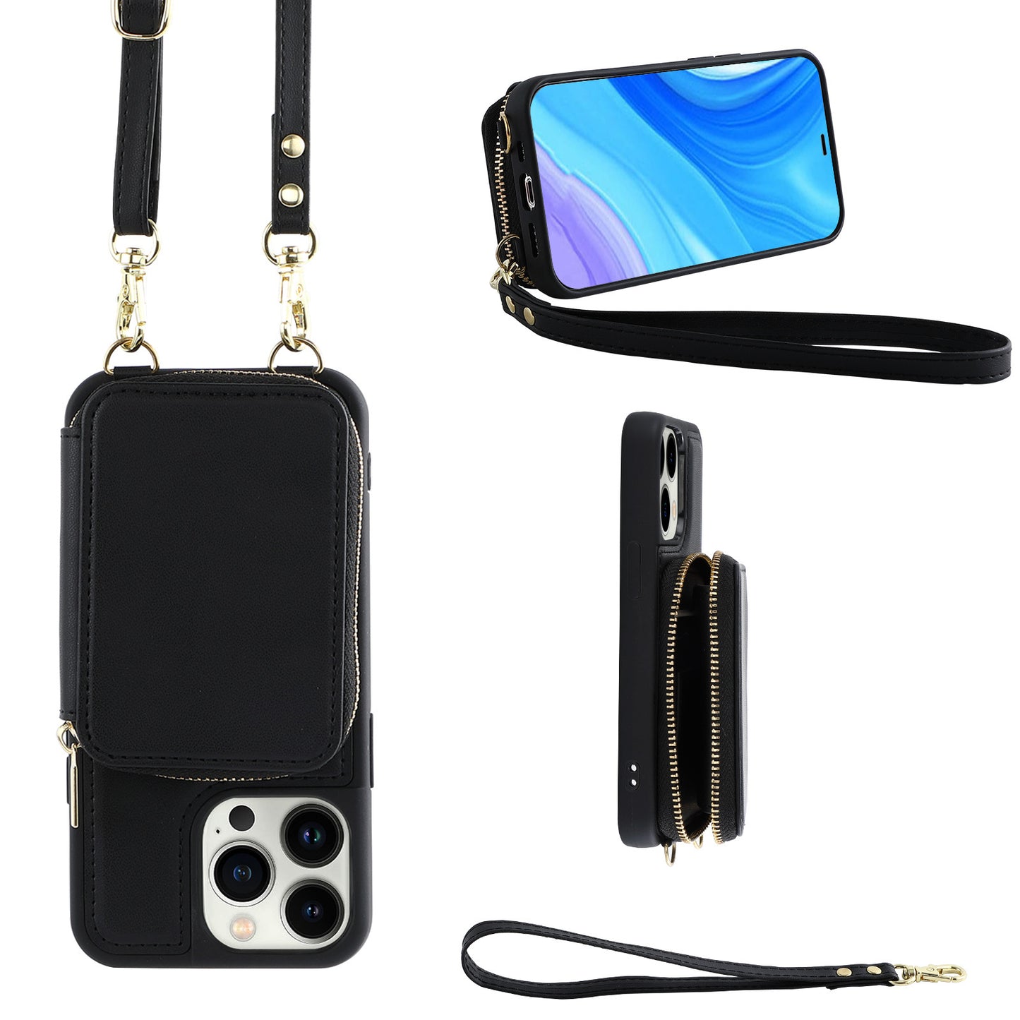 Crossbody Zipper Multifunctional Card Holder Wallet | Type Applicable Protective Leather Case Compatible with Iphone 13 pro | Iphone 13 promax | Iphone 14 pro | Iphone 14 promax