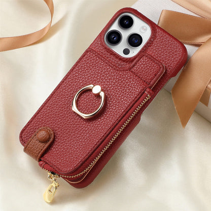 Luxury Leather Wallet Case with Ring Holder & Zipper Pouch | Compatible With iPhone X , iPhone 11, iPhone 12, iPhone 13, iPhone  14, iPhone 15, iPhone 16