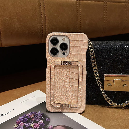 Leather Texture Metal Square Buckle Bracket Phone Case for Series | iPhone 12 | iPhone 13