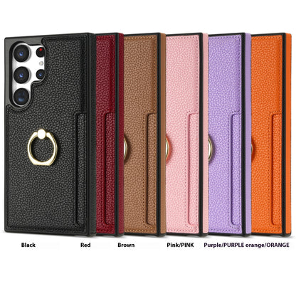 Litchi Pattern Fastened Ring Card Wallet Anti-fall Shell All Model Samsung S22 | Samsung S23 | Samsung S24