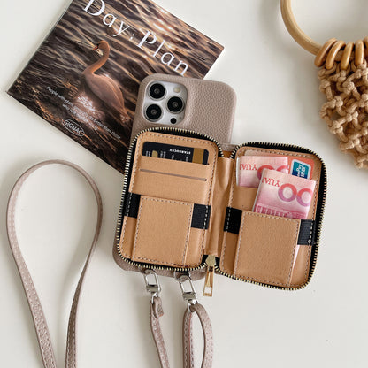 Phone Case Lychee Pattern | Protective Cover with Zipper Card Holder Lanyard Compatible with All Model  IPhone 12 | IPhone 13 | IPhone 14 | IPhone 15