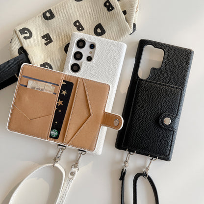 Lychee Pattern Card Left And Right Open Crossbody Phone Case | Compatible Models:  Samsung S20, Samsung S23, Samsung S24