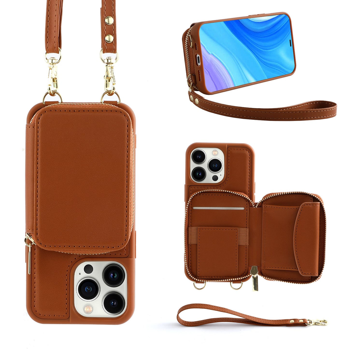 Crossbody Zipper Multifunctional Card Holder Wallet | Type Applicable Protective Leather Case Compatible with Iphone 13 pro | Iphone 13 promax | Iphone 14 pro | Iphone 14 promax