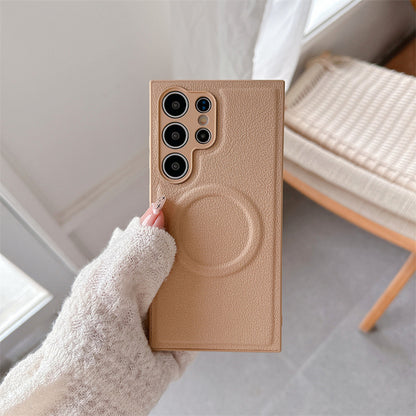 Plain Leather Magnetic Phone Case | Drop-resistant Protective Cover | All Model | Samsung S23 | Samsung S24 | Samsung S25