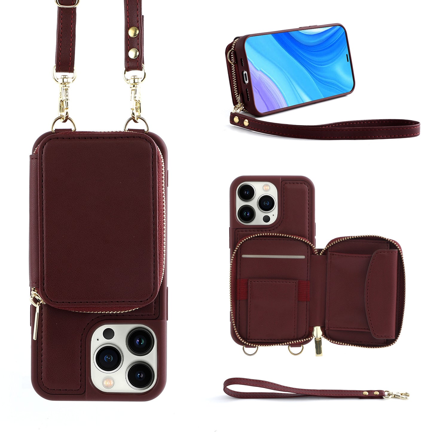 Crossbody Zipper Multifunctional Card Holder Wallet | Type Applicable Protective Leather Case Compatible with Iphone 13 pro | Iphone 13 promax | Iphone 14 pro | Iphone 14 promax