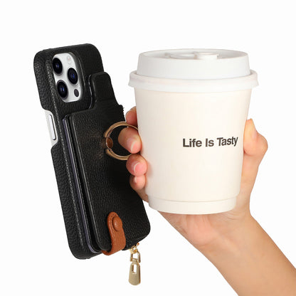 Luxury Leather Wallet Case with Ring Holder & Zipper Pouch | Compatible With iPhone X , iPhone 11, iPhone 12, iPhone 13, iPhone  14, iPhone 15, iPhone 16