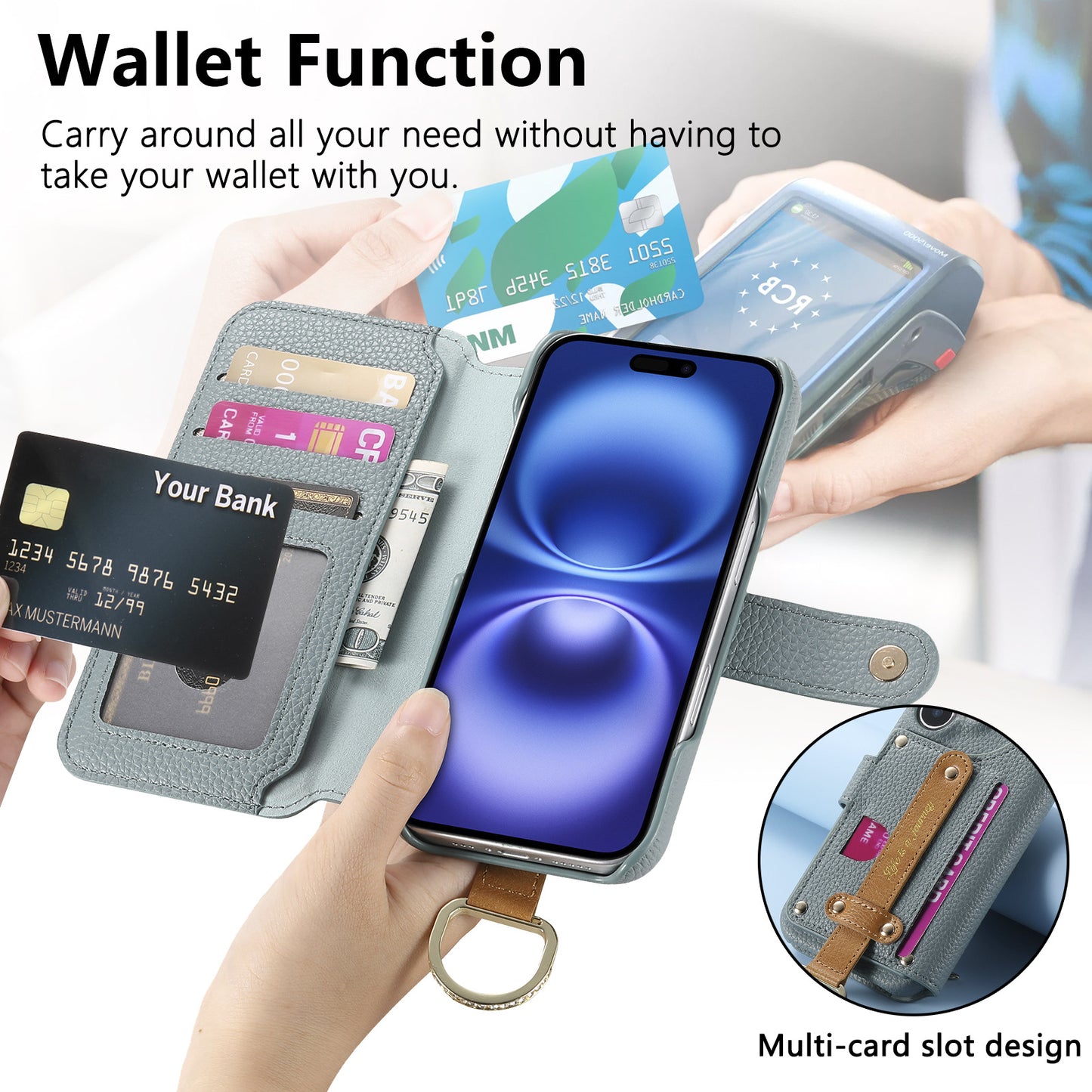 Litchi Grain Leather Back Sticky Flip Phone Leather Case