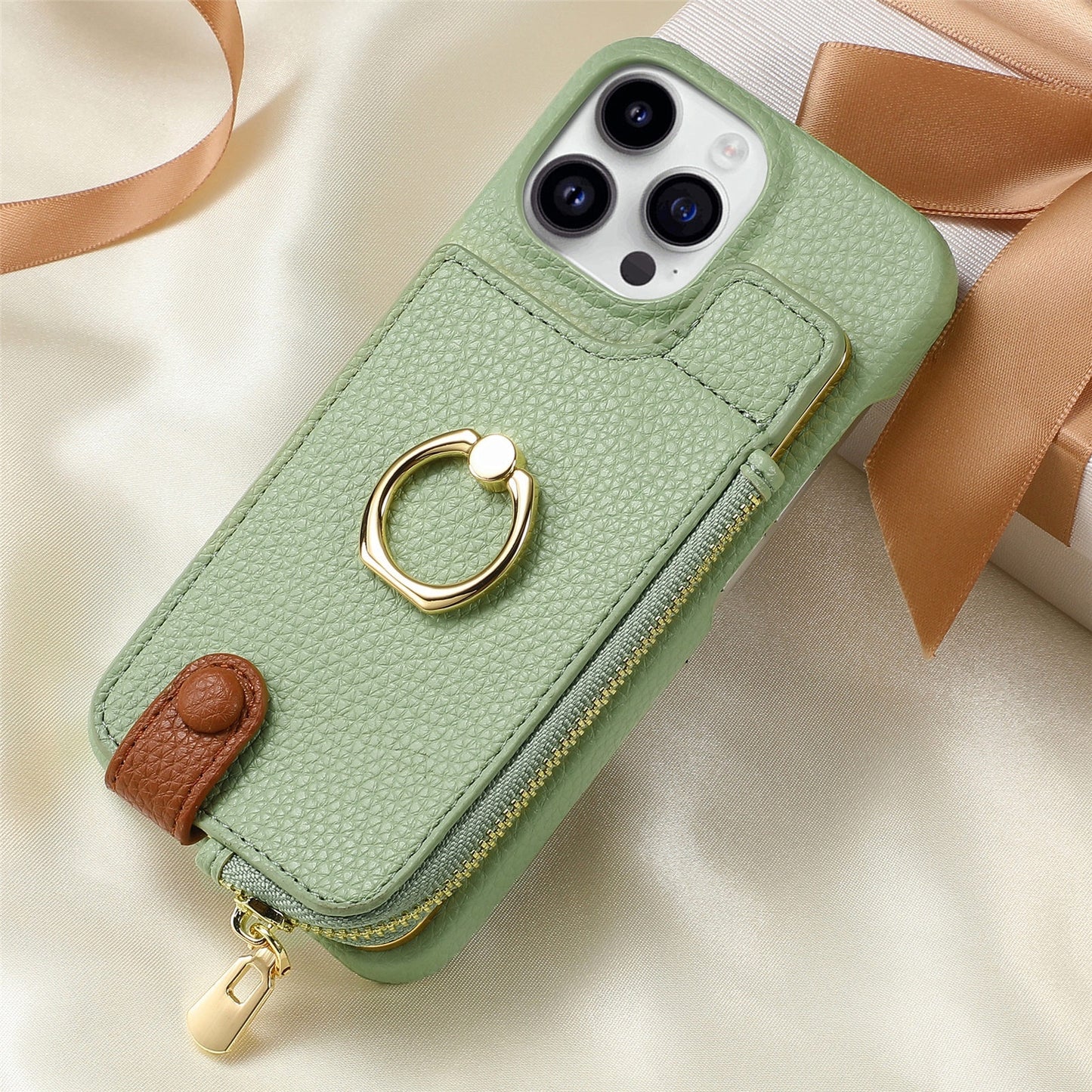 Luxury Leather Wallet Case with Ring Holder & Zipper Pouch | Compatible With iPhone X , iPhone 11, iPhone 12, iPhone 13, iPhone  14, iPhone 15, iPhone 16