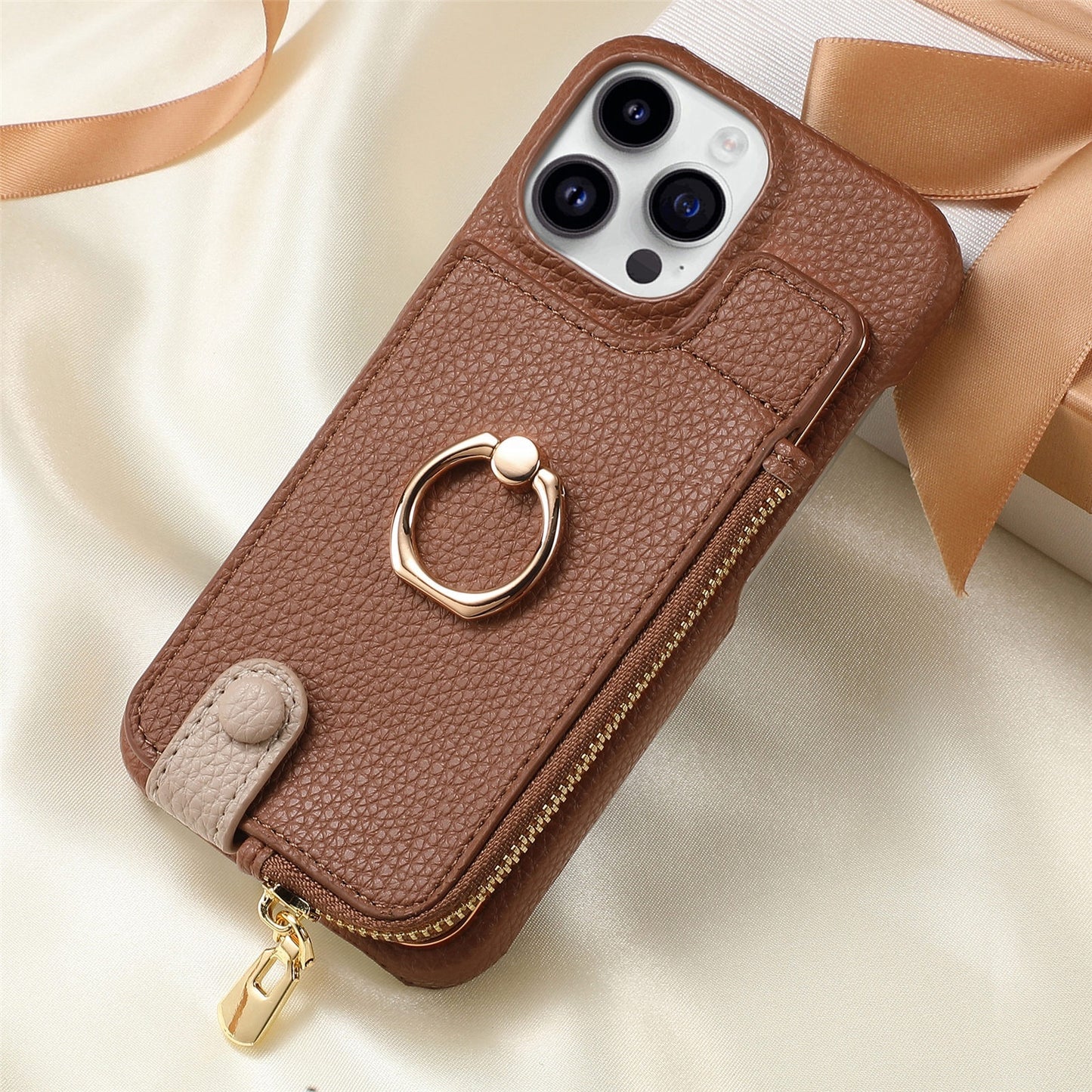Luxury Leather Wallet Case with Ring Holder & Zipper Pouch | Compatible With iPhone X , iPhone 11, iPhone 12, iPhone 13, iPhone  14, iPhone 15, iPhone 16