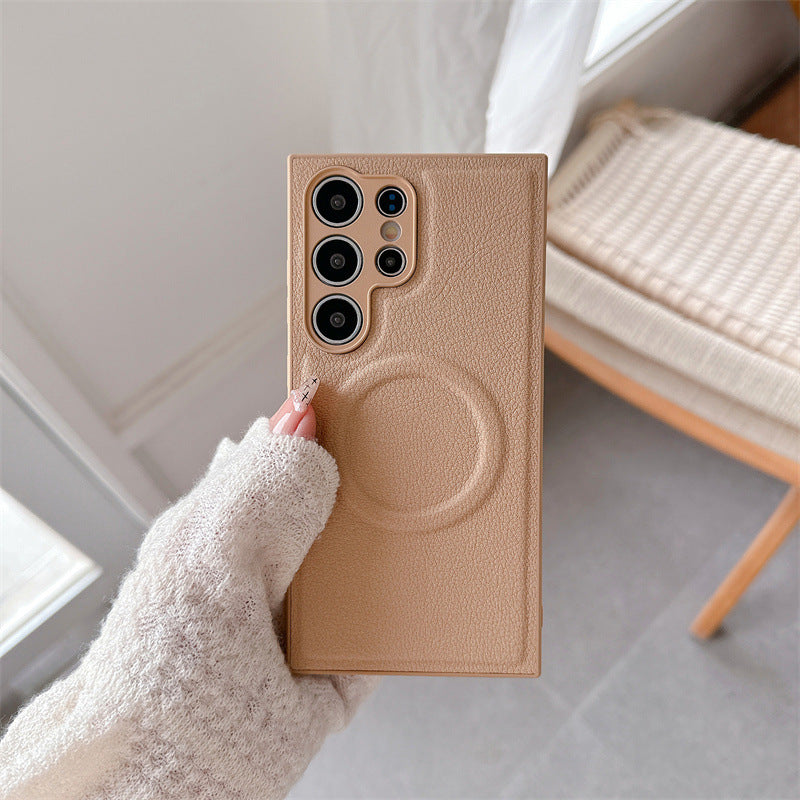 Plain Leather Magnetic Phone Case | Drop-resistant Protective Cover | All Model | Samsung S23 | Samsung S24 | Samsung S25