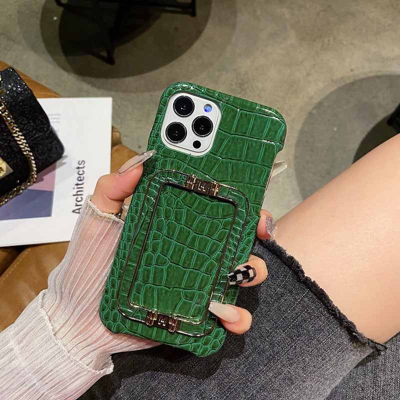 Leather Texture Metal Square Buckle Bracket Phone Case for Series | iPhone 12 | iPhone 13