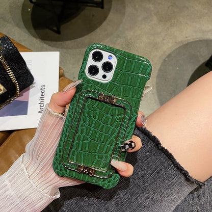 Leather Texture Metal Square Buckle Bracket Phone Case for Series | iPhone 12 | iPhone 13