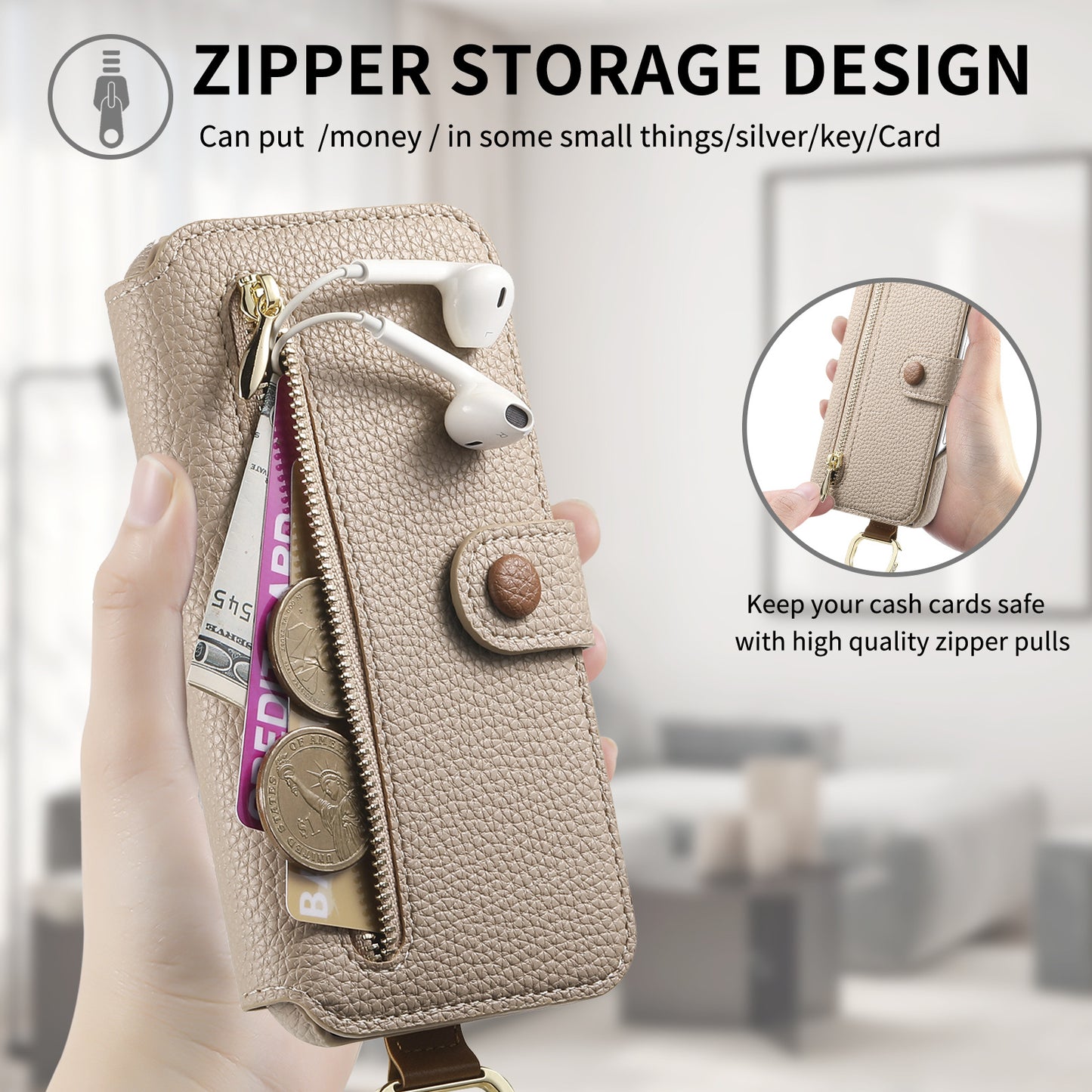 Litchi Grain Leather Back Sticky Flip Phone Leather Case