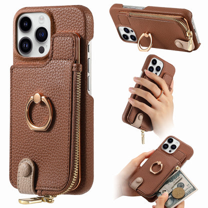 Luxury Leather Wallet Case with Ring Holder & Zipper Pouch | Compatible With iPhone X , iPhone 11, iPhone 12, iPhone 13, iPhone  14, iPhone 15, iPhone 16