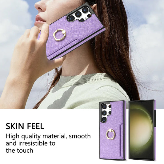 Litchi Pattern Fastened Ring Card Wallet Anti-fall Shell All Model Samsung S22 | Samsung S23 | Samsung S24