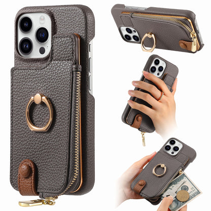 Luxury Leather Wallet Case with Ring Holder & Zipper Pouch | Compatible With iPhone X , iPhone 11, iPhone 12, iPhone 13, iPhone  14, iPhone 15, iPhone 16