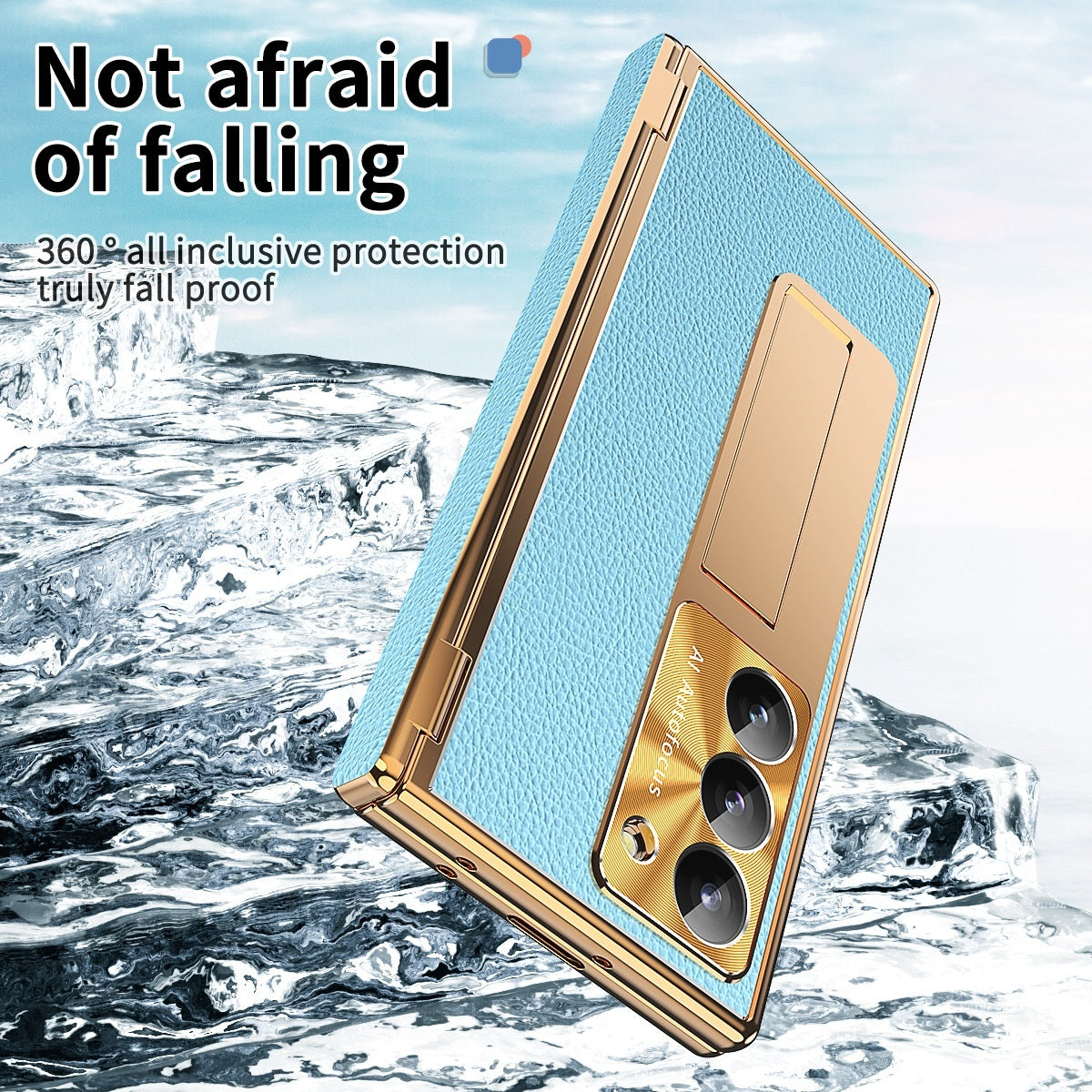 All-inclusive Electroplating Plain Leather Double Hinge Phone Case Hard Case With Pen Slot | Samsung Z Fold 3 |Samsung Z Fold 4 | Samsung Z Fold 5 | Samsung Z Fold 6