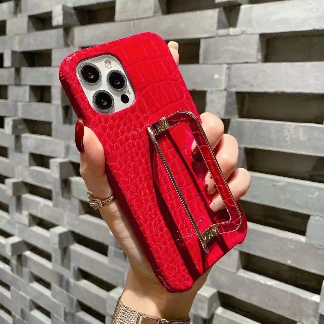 Leather Texture Metal Square Buckle Bracket Phone Case for Series | iPhone 12 | iPhone 13