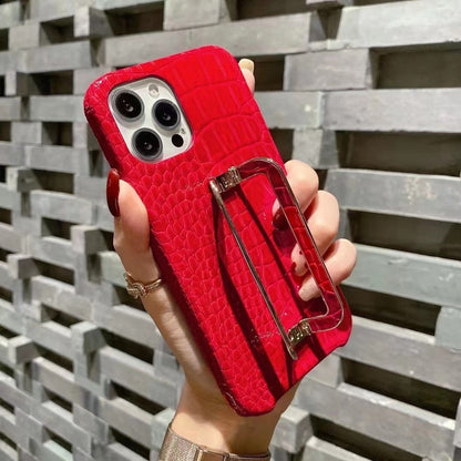 Leather Texture Metal Square Buckle Bracket Phone Case for Series | iPhone 12 | iPhone 13