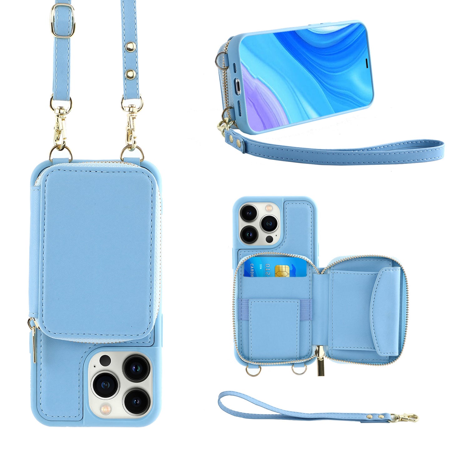 Crossbody Zipper Multifunctional Card Holder Wallet | Type Applicable Protective Leather Case Compatible with Iphone 13 pro | Iphone 13 promax | Iphone 14 pro | Iphone 14 promax