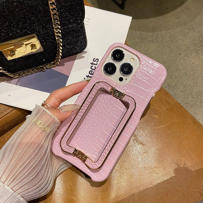 Leather Texture Metal Square Buckle Bracket Phone Case for Series | iPhone 12 | iPhone 13