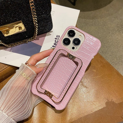 Leather Texture Metal Square Buckle Bracket Phone Case for Series | iPhone 12 | iPhone 13