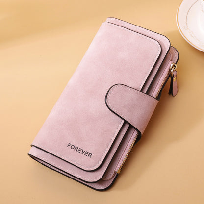 Women's Long Wallet Trifold Matte Leather Clutch