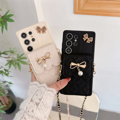 Phone Case Pearl Butterfly Rhombus Card Holder | Phone Case Compatible All model | Samsung S22 | Samsung S23 |Samsung S24 | Samsung S25