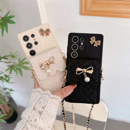 Phone Case Pearl Butterfly Rhombus Card Holder | Phone Case Compatible All model | Samsung S22 | Samsung S23 |Samsung S24 | Samsung S25