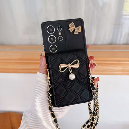 Phone Case Pearl Butterfly Rhombus Card Holder | Phone Case Compatible All model | Samsung S22 | Samsung S23 |Samsung S24 | Samsung S25