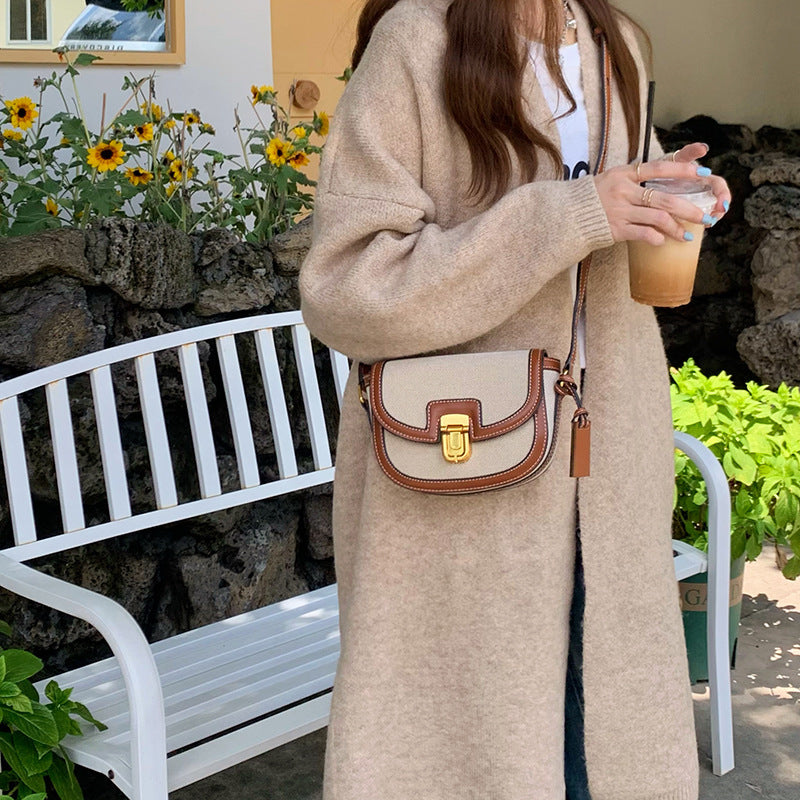 New Saddle Bag Commuter Shoulder Canvas Contrast Color Square Bag