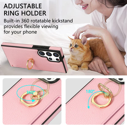 Litchi Pattern Fastened Ring Card Wallet Anti-fall Shell All Model Samsung S22 | Samsung S23 | Samsung S24