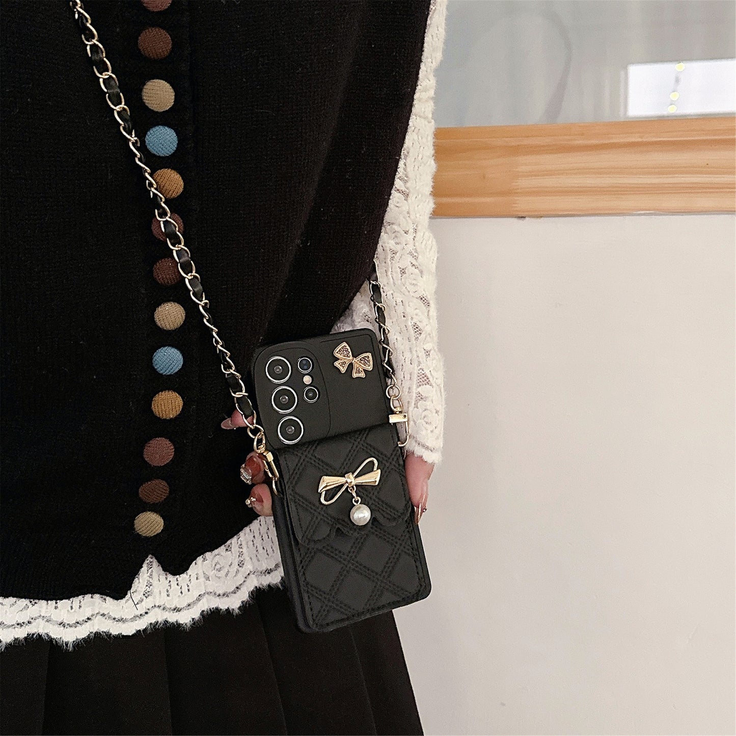 Phone Case Pearl Butterfly Rhombus Card Holder | Phone Case Compatible All model | Samsung S22 | Samsung S23 |Samsung S24 | Samsung S25