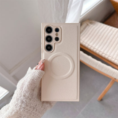 Plain Leather Magnetic Phone Case | Drop-resistant Protective Cover | All Model | Samsung S23 | Samsung S24 | Samsung S25
