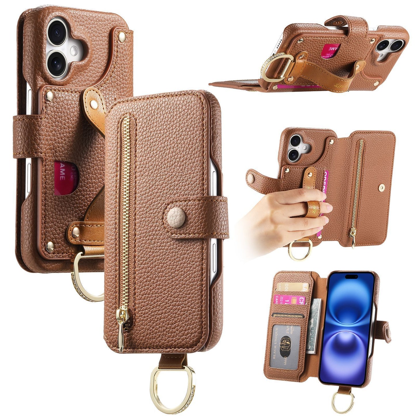 Litchi Grain Leather Back Sticky Flip Phone Leather Case