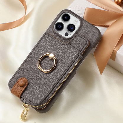 Luxury Leather Wallet Case with Ring Holder & Zipper Pouch | Compatible With iPhone X , iPhone 11, iPhone 12, iPhone 13, iPhone  14, iPhone 15, iPhone 16