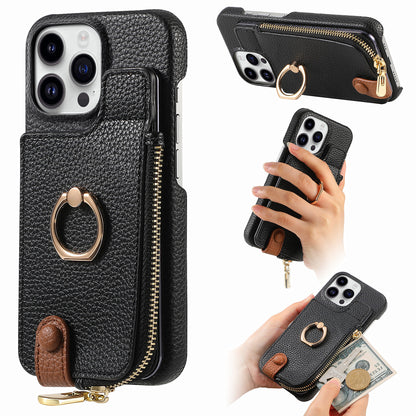 Luxury Leather Wallet Case with Ring Holder & Zipper Pouch | Compatible With iPhone X , iPhone 11, iPhone 12, iPhone 13, iPhone  14, iPhone 15, iPhone 16