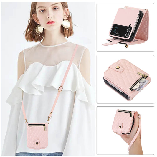 Leather Case Slung Over One Shoulder Phone Cover Zipper Bag Samsung Z Flip 3 | Samsung Z Flip 4 | Samsung Z Flip 5