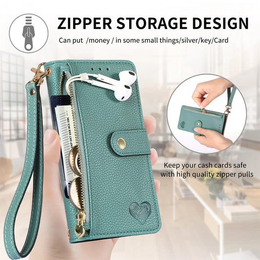 Love Sleeve PU Litchi Pattern | RFID Anti-theft Swiping Lanyard Phone Case All Model | iPhone 14 | iPhone 15 | iPhone 16 | iPhone 16 E / SE 2025 / SE4