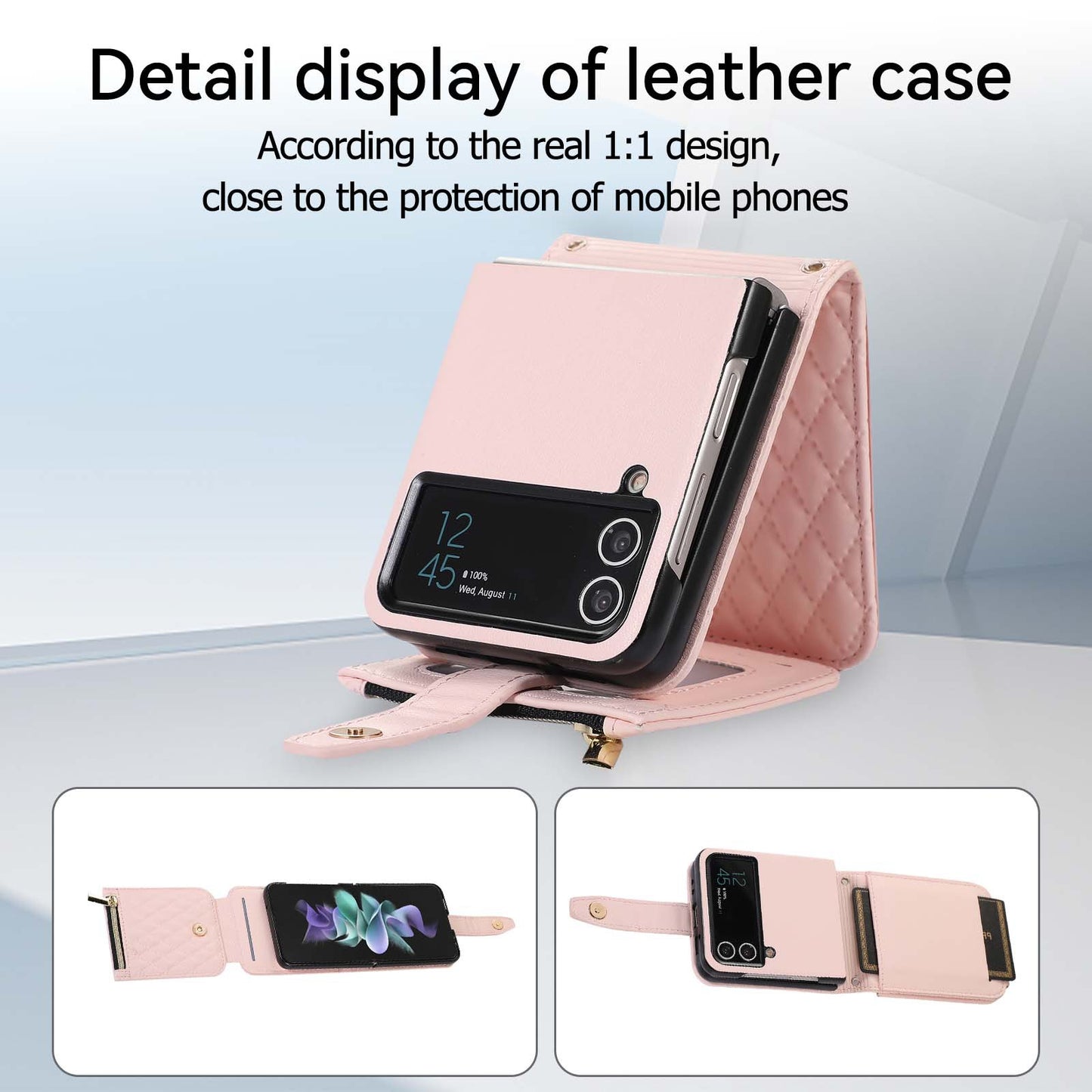 Leather Case Slung Over One Shoulder Phone Cover Zipper Bag Samsung Z Flip 3 | Samsung Z Flip 4 | Samsung Z Flip 5