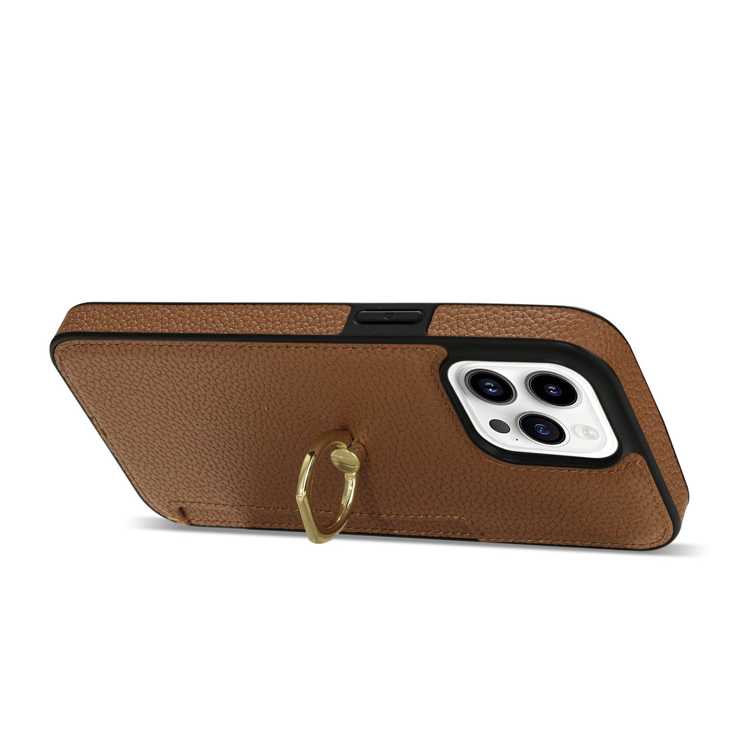 Litchi Pattern Fastened Ring Bracket Card Wallet Anti-fall Shell For all model iPhone 14 | iPhone 15