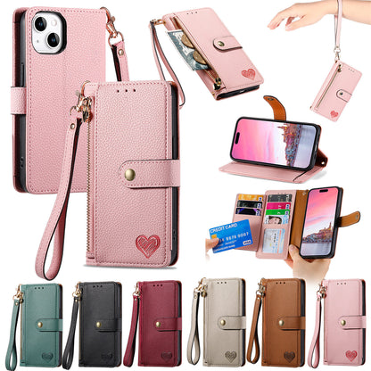 Love Sleeve PU Litchi Pattern | RFID Anti-theft Swiping Lanyard Phone Case All Model | iPhone 14 | iPhone 15 | iPhone 16 | iPhone 16 E / SE 2025 / SE4