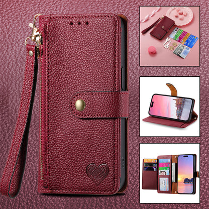 Love Sleeve PU Litchi Pattern | RFID Anti-theft Swiping Lanyard Phone Case All Model | iPhone 14 | iPhone 15 | iPhone 16 | iPhone 16 E / SE 2025 / SE4
